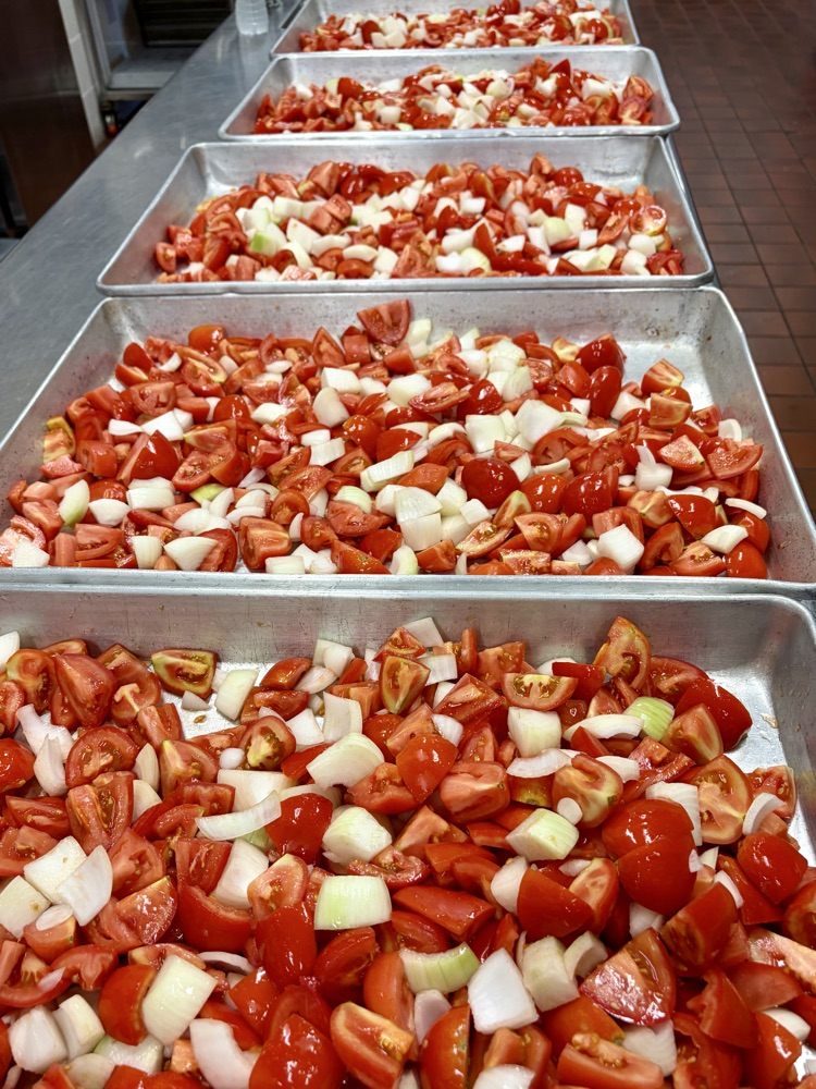 local Maine tomatoes and onions for our tomato soup