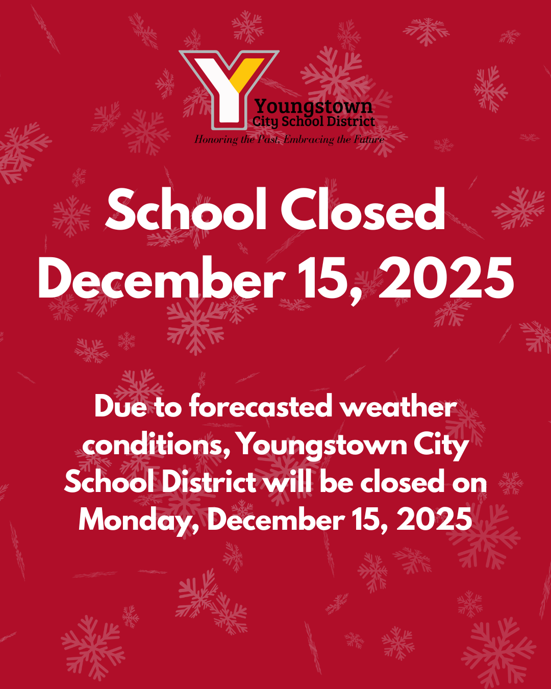 District Closure: December 15, 2025 | Youngstown City School District