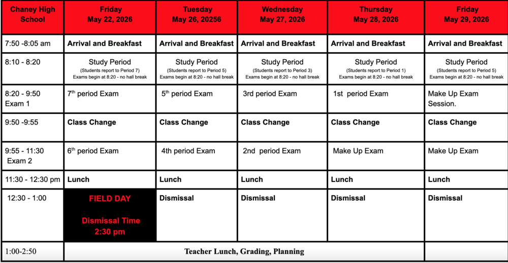 9-11 Final exam schedule