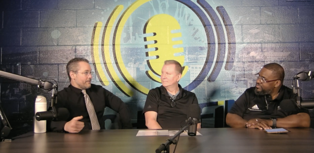 group photo in podcast studio