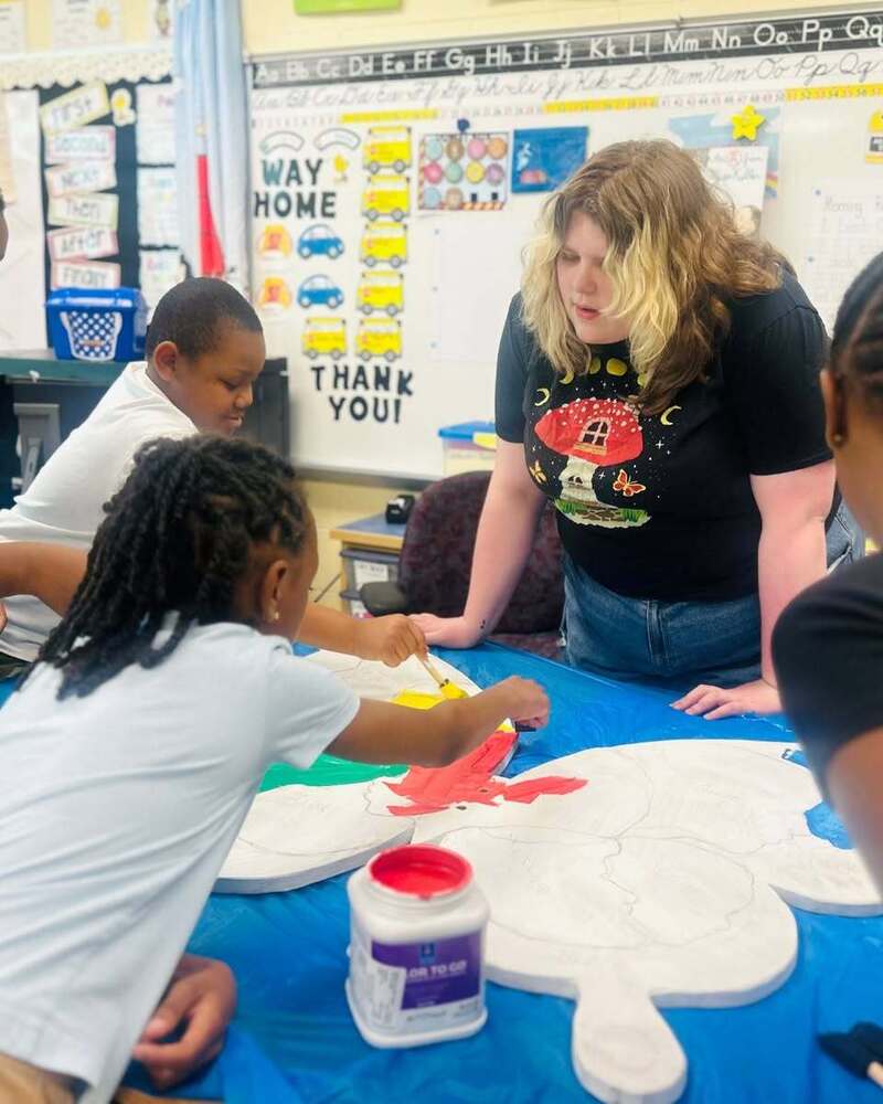 students in group painting 