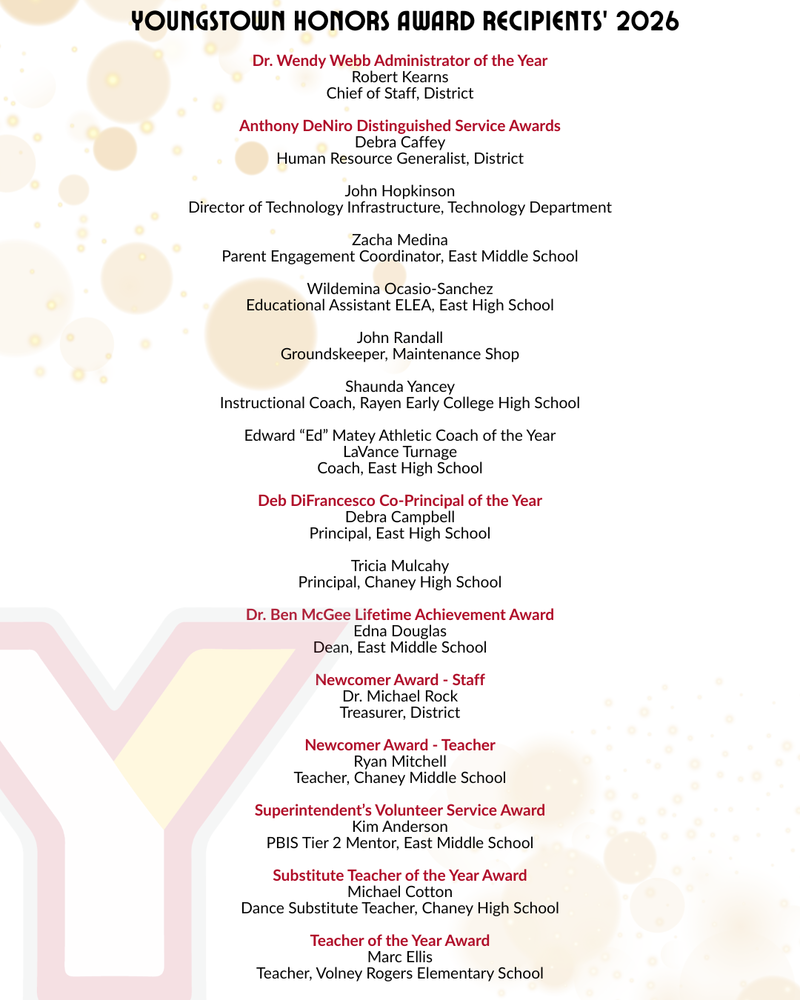 ycsd youngstown honors 2026 