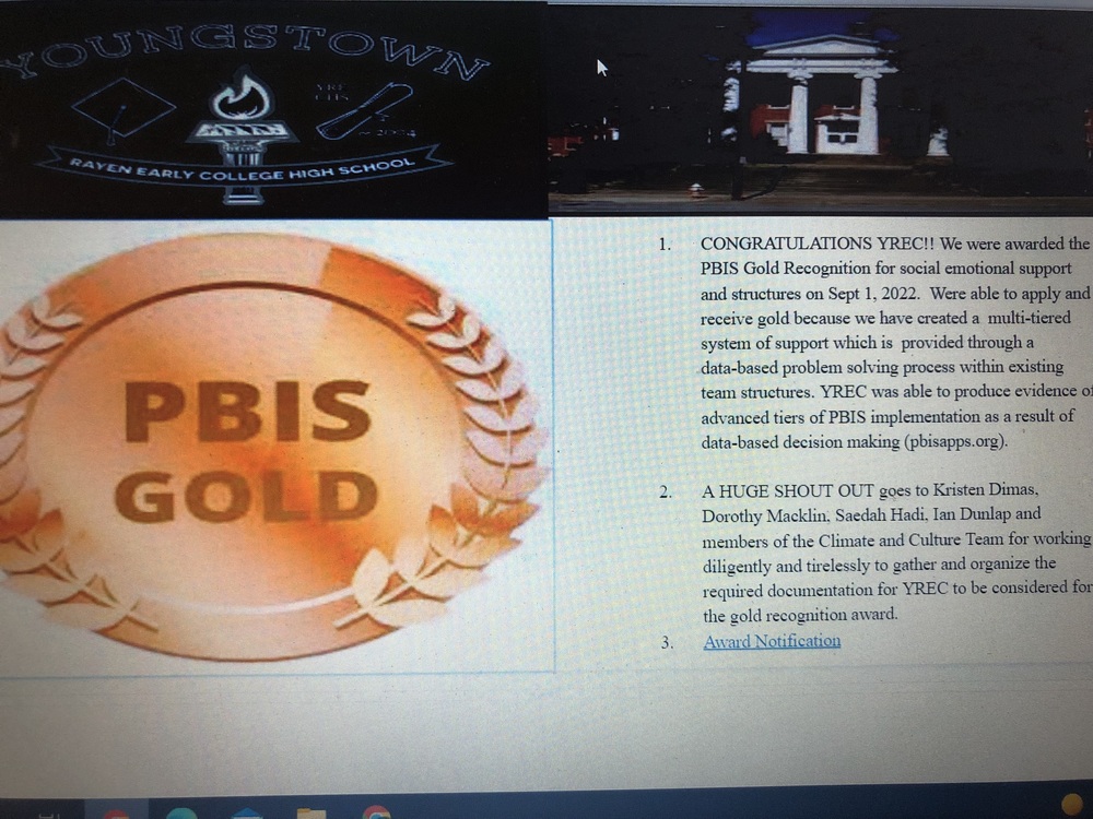PBIS Gold Award | Youngstown Rayen Early College High School