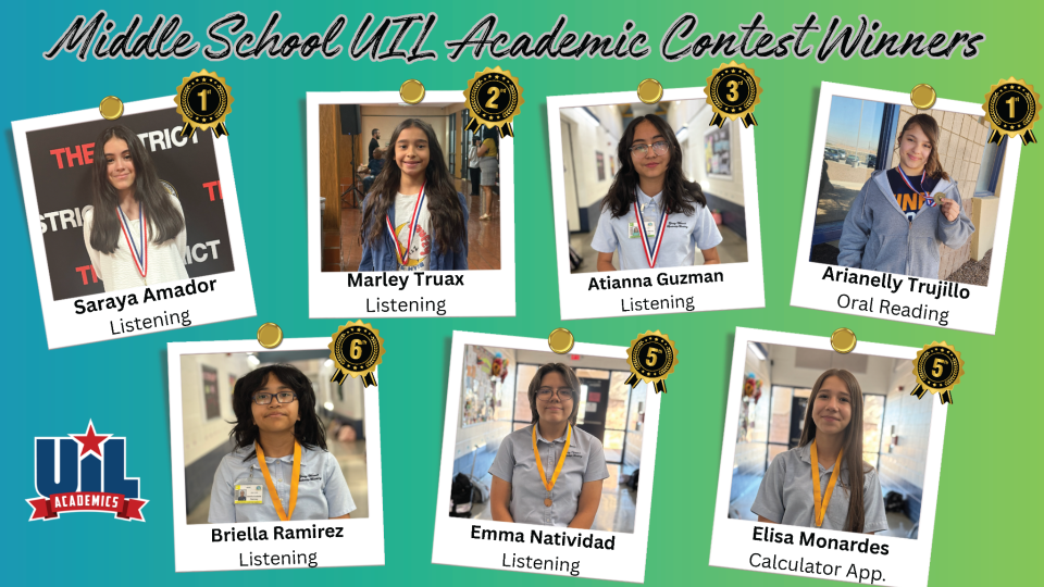 Middle school UIL academic contest winners with images and description of contest