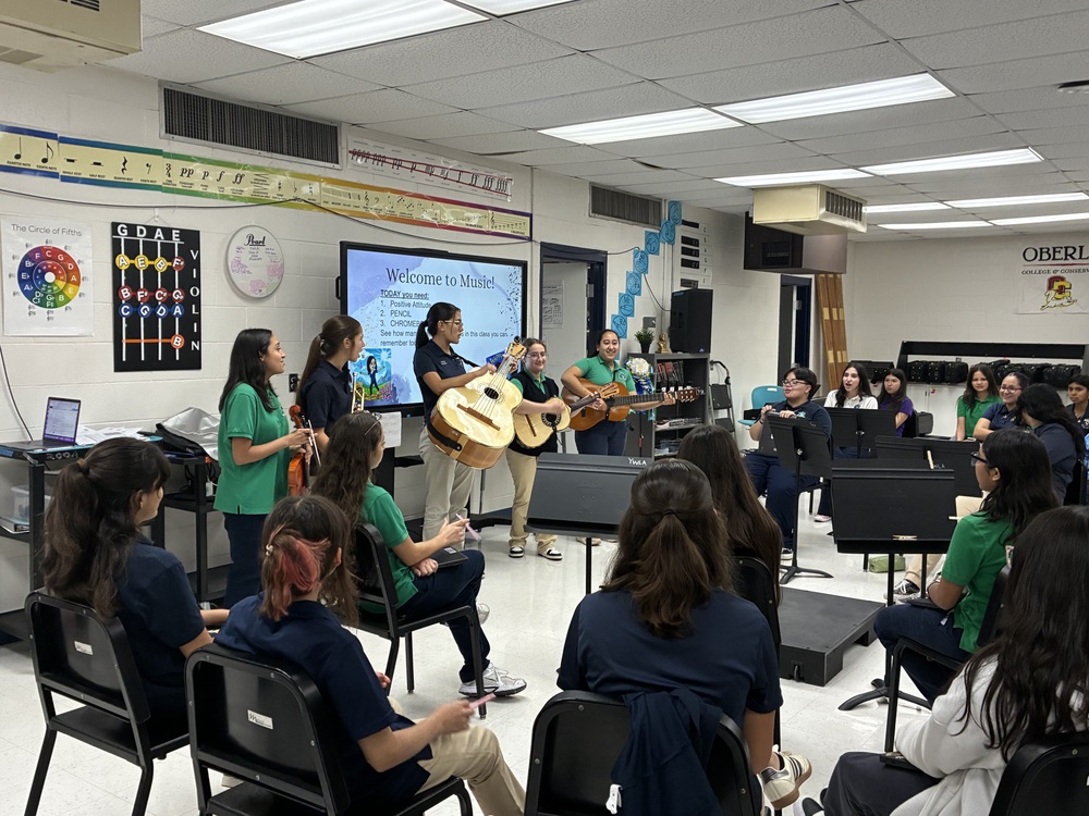 YWLA Mariachi Cielo Azul is in YWLA mariachi returning students demonstrated the mariachi instruments for our new musicians