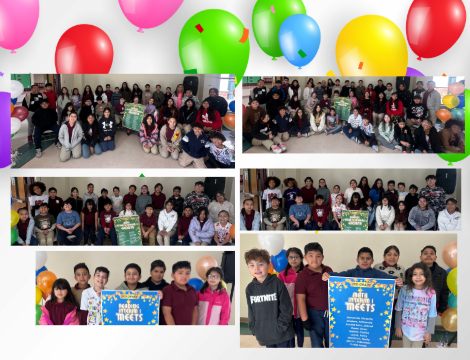 Students gather in large groups to celebrate growth, meeting, or mastering Interim Tests.