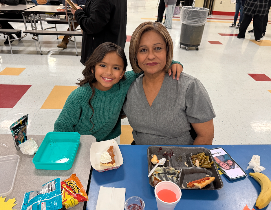 student and grandmother at luncheon