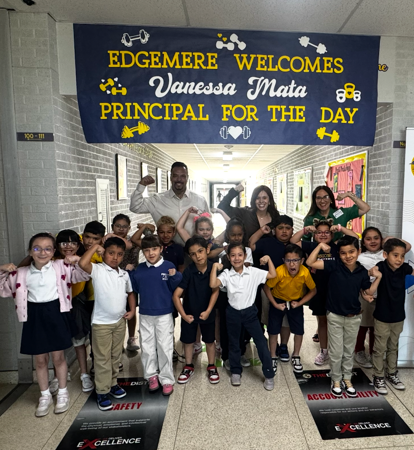 Principal for the day - Vanessa Mata with students