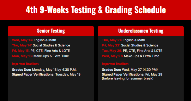 4th 9-Week Testing & Grading Schedule4th 9-Week Testing & Grading Schedule