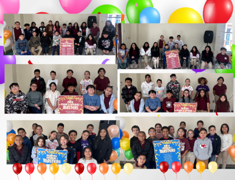 Students gather in large groups to celebrate growth, meeting, or mastering Interim Tests.