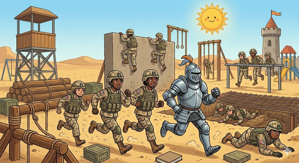 soldiers running with knight