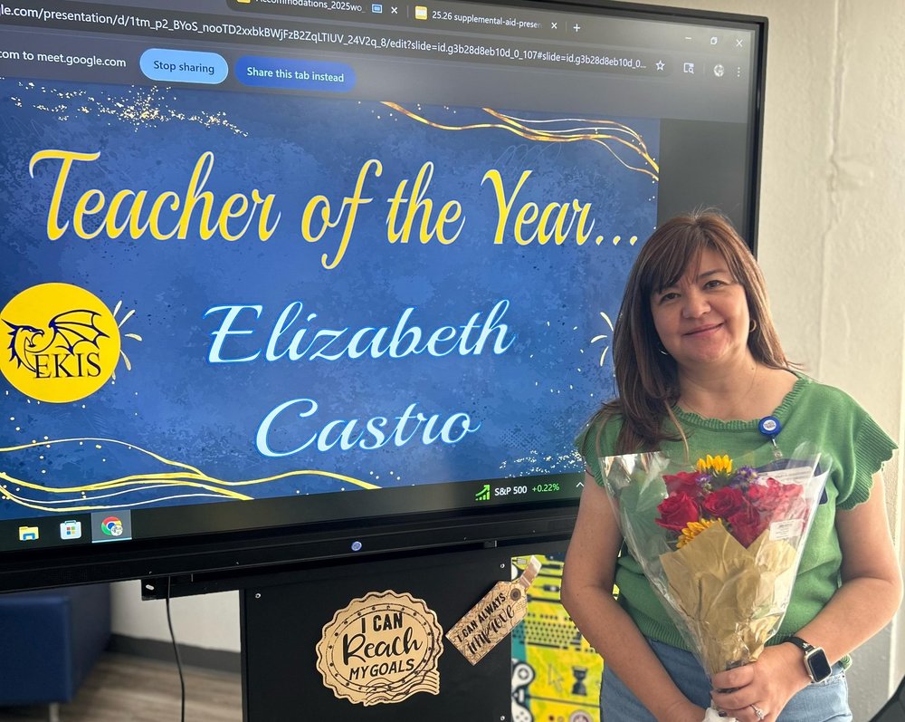 Photo of Ms. Castro as the EKIS teacher of the year.