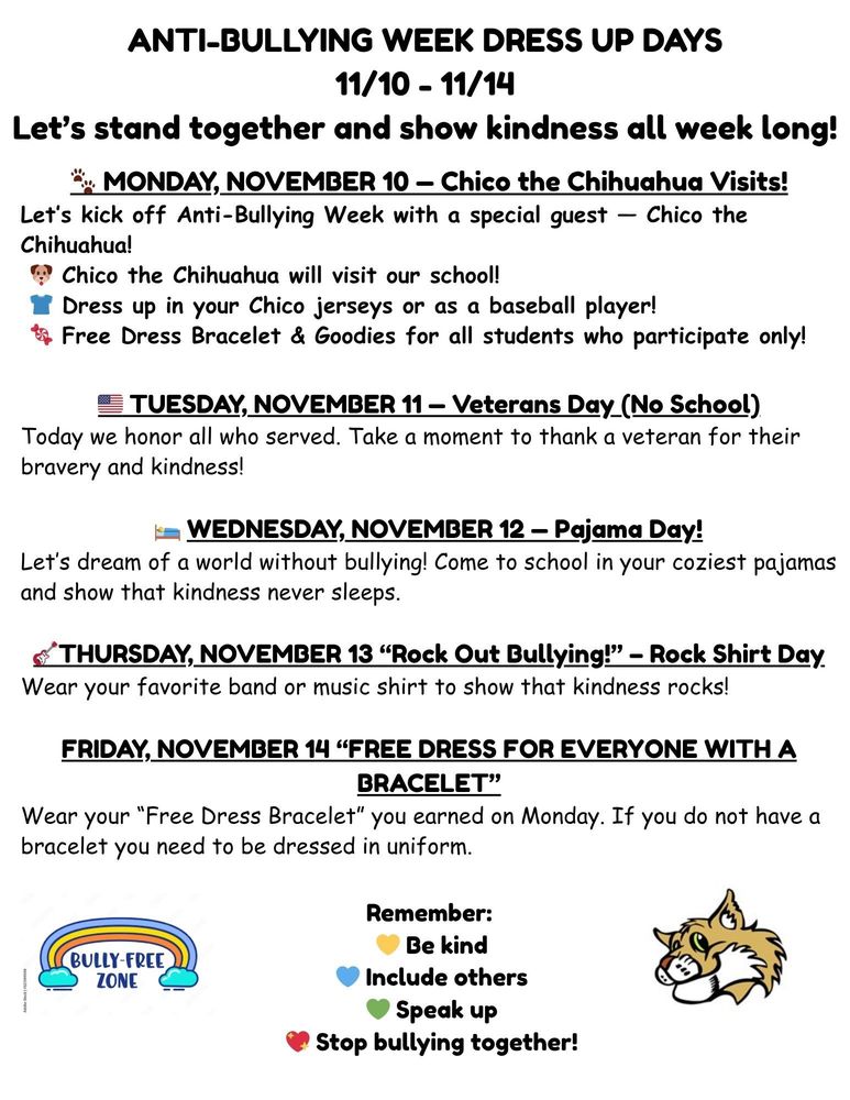 Anti-Bullying Dress up days flyer