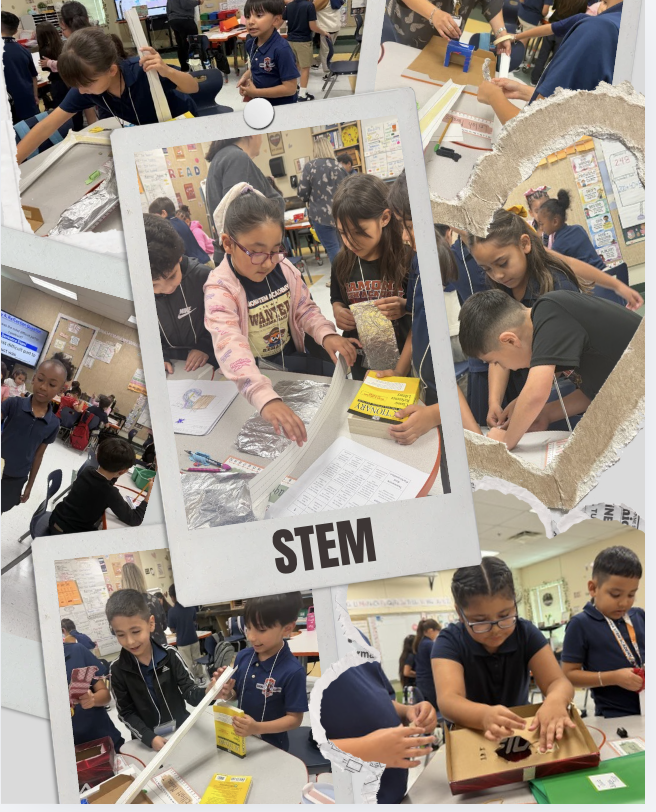 STEM pictures of students building after designing.