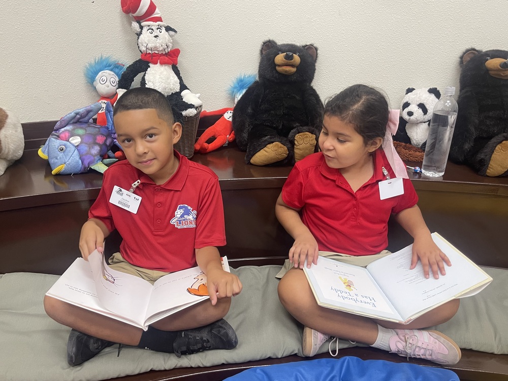 Students reading a book