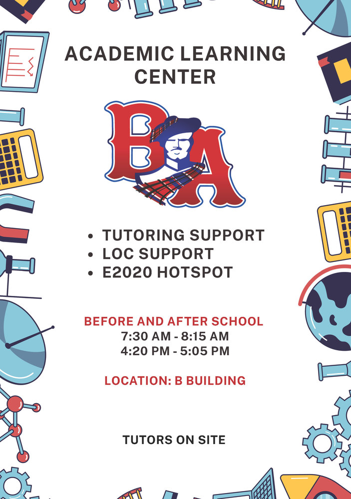 Need academic support or tutoring? The Academic Learning Center is available before and after school. Take advantage of this opportunity to get some extra help, get caught up on school work, and stay on track to achieving your academic goals.