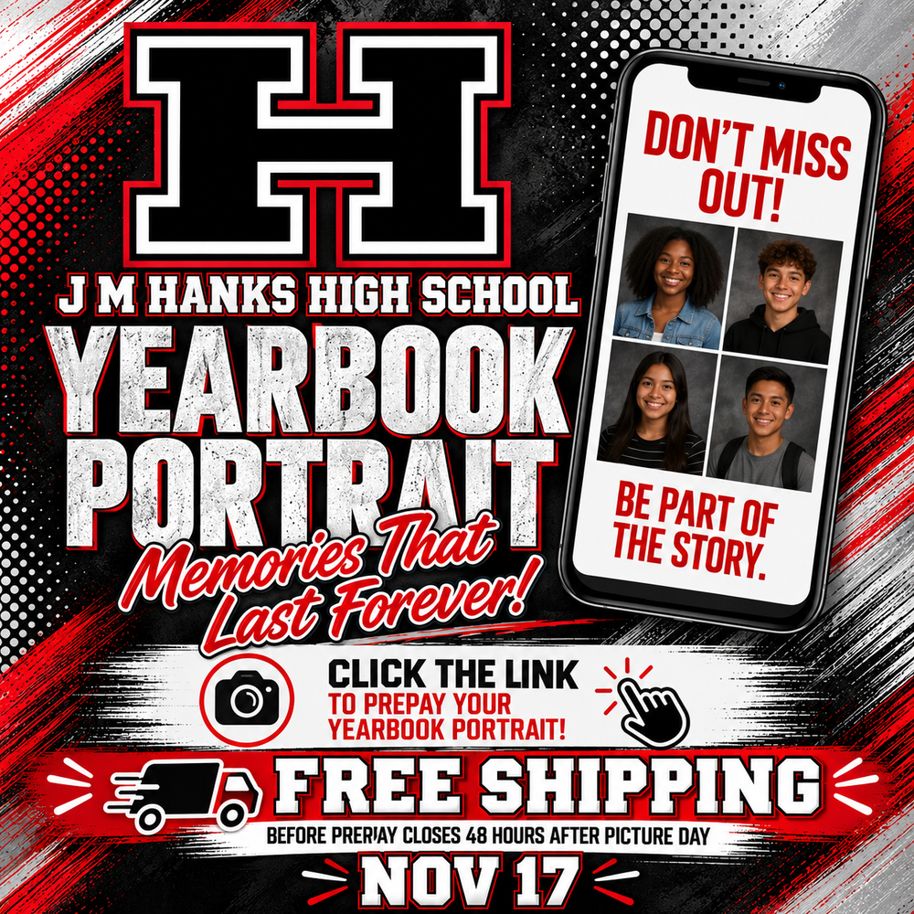 Hanks Underclassmen Yearbook Portraits will be taken on November 14, post includes link to prepay for portraits