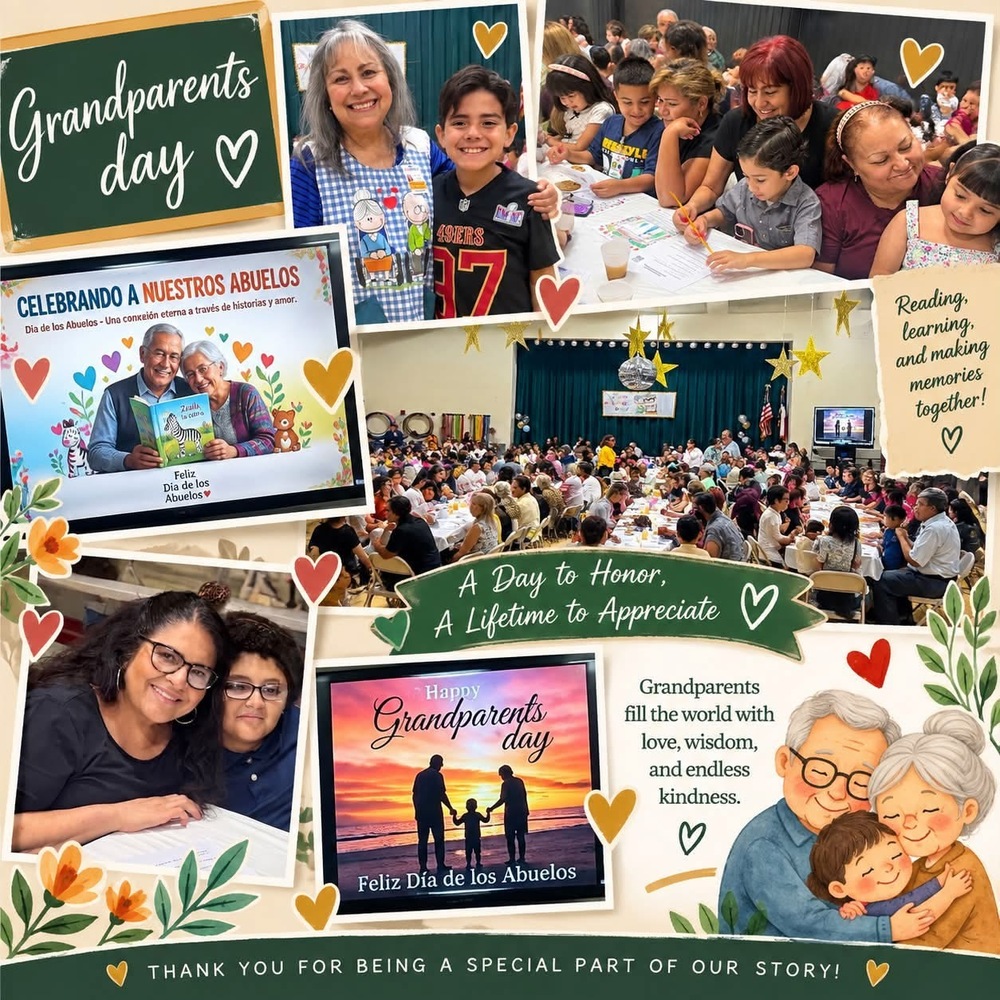 Pictures of grandparents and grandchildren during  Grandparents Day at Ramona STEM Academy gym