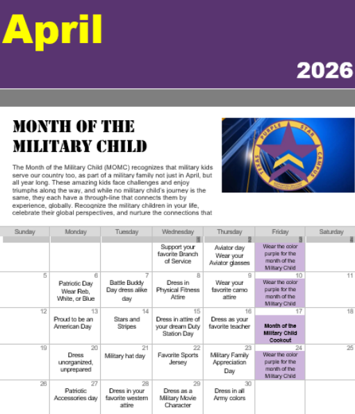 April 2026 - Month of the Military Child Calendar