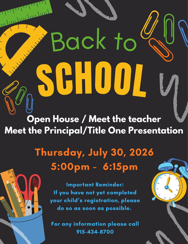 "Back to School" flyer title in green and yellow colored font