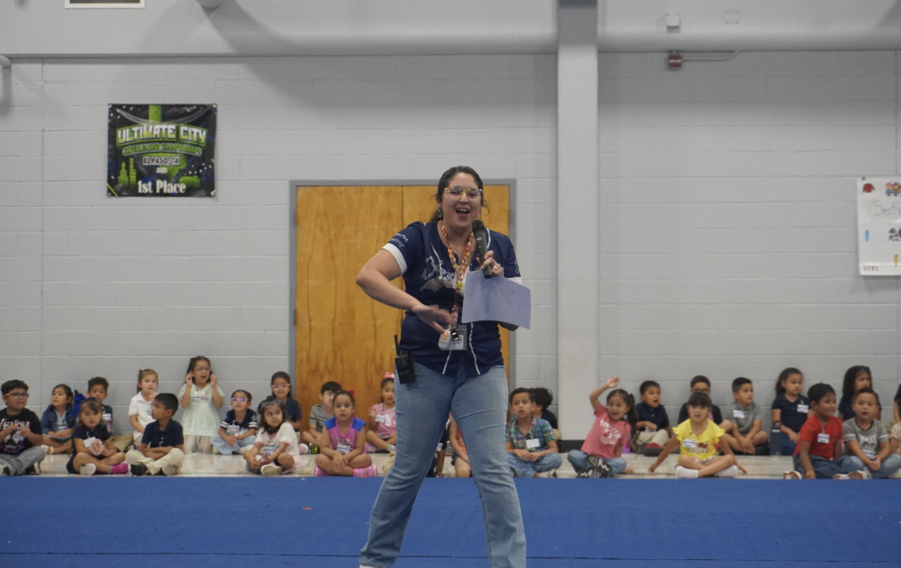 Read-A-Thon Pep Rally with students and teacher
