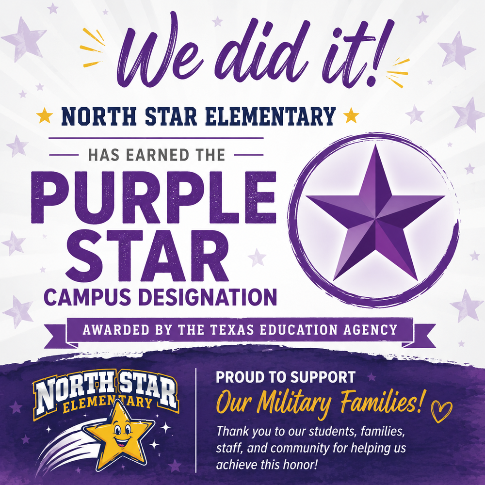 graphic announcing purple star designation for North Star Elementary