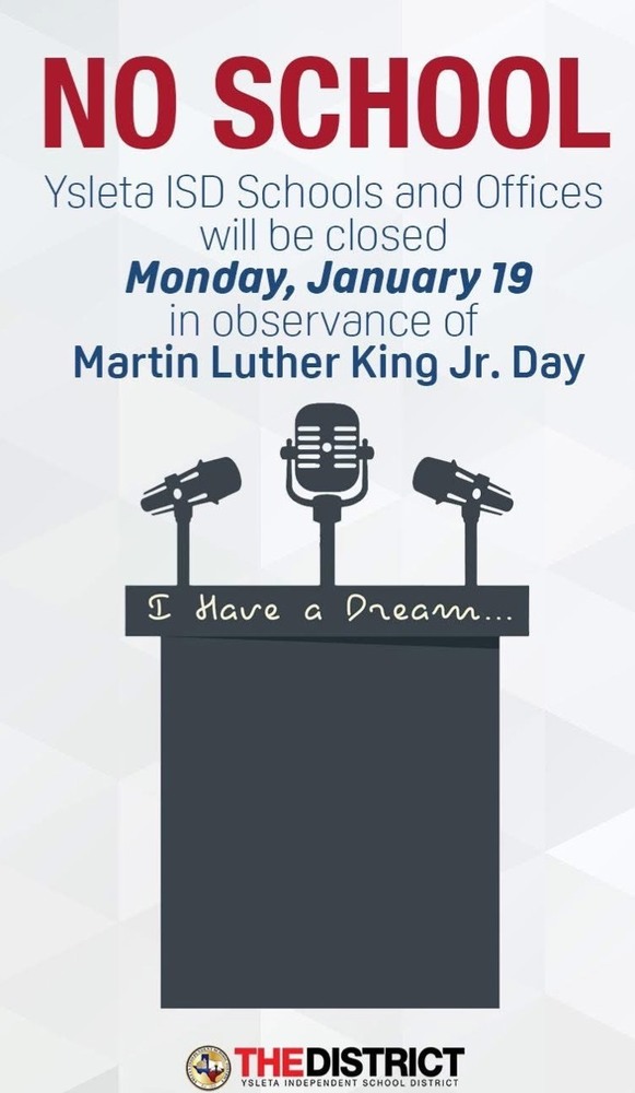 No school on Monday, January 19th in observance of MLK Jr. Day  