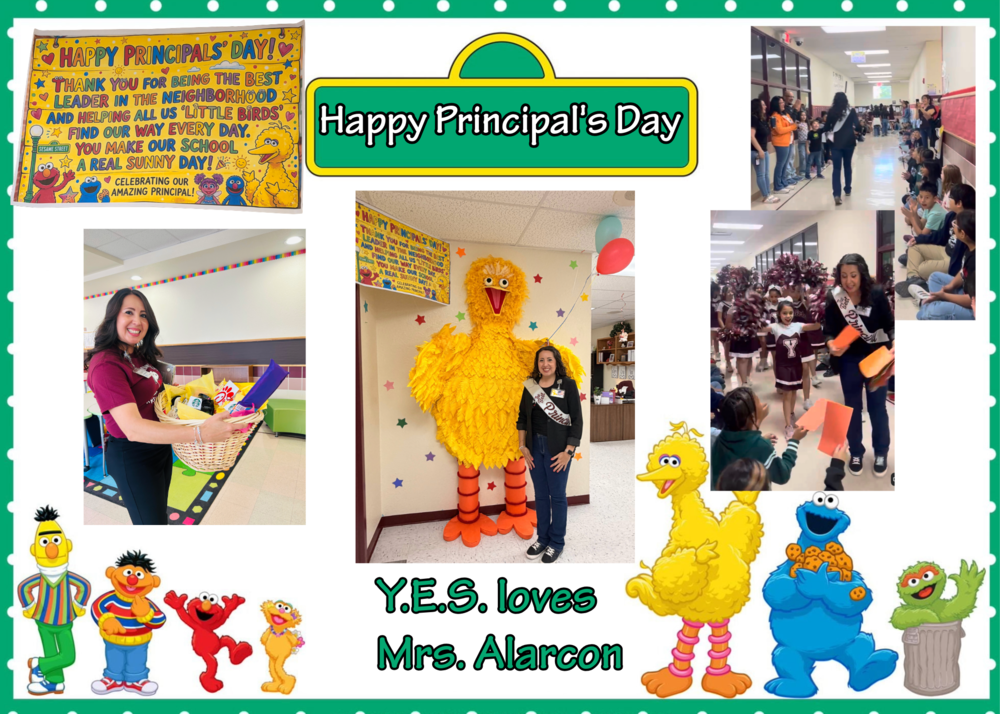 Principal poses with gifts for Principal's Day.