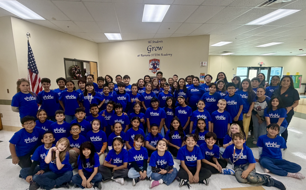 80 plus Girsl and boys with thier Girls Who Code shirts