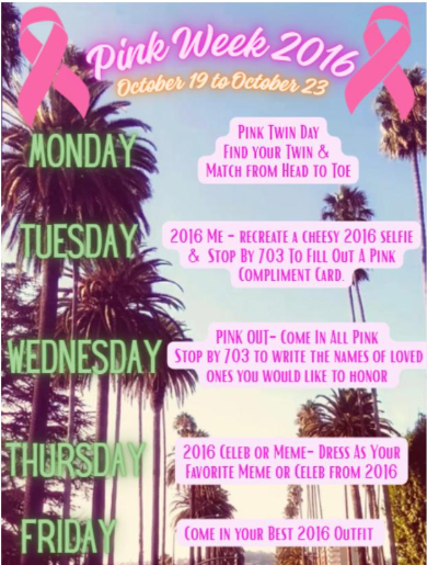 Pink Week 2016 - Oct 19 to 23 Schedule