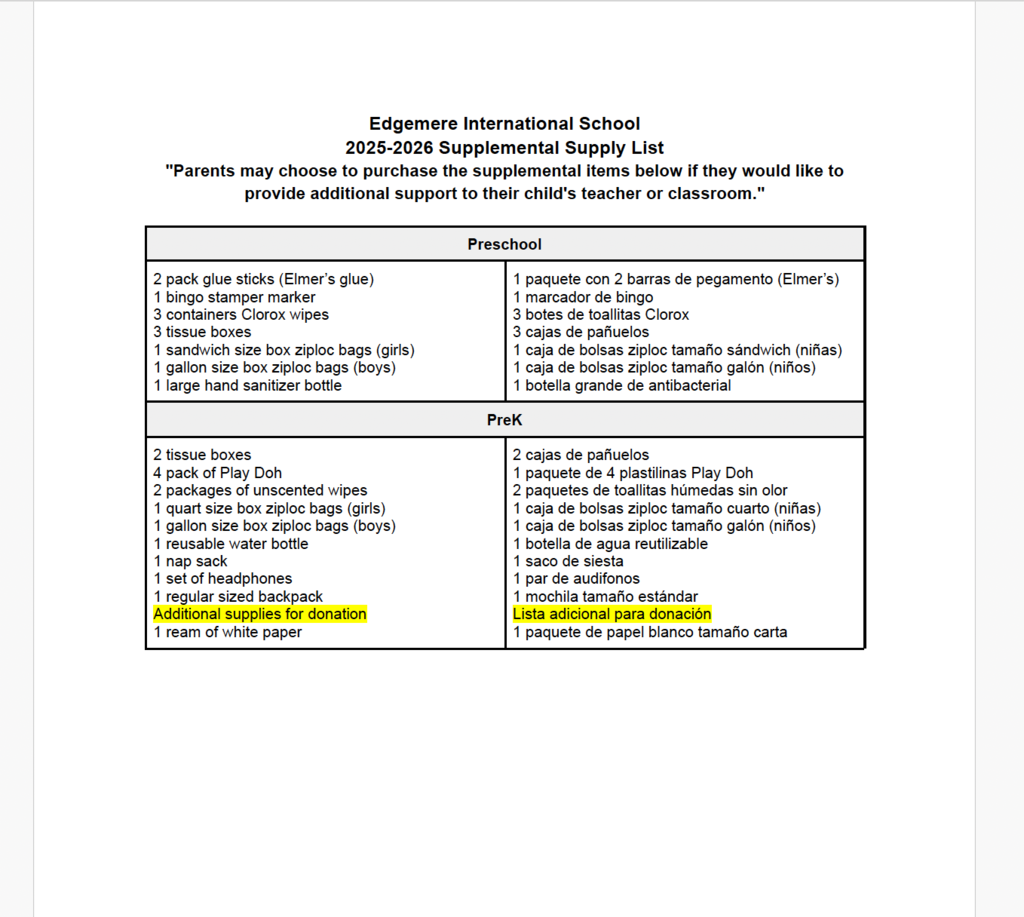supply list