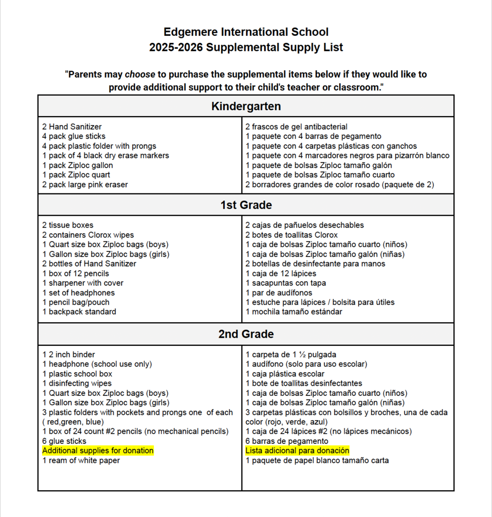 supply list