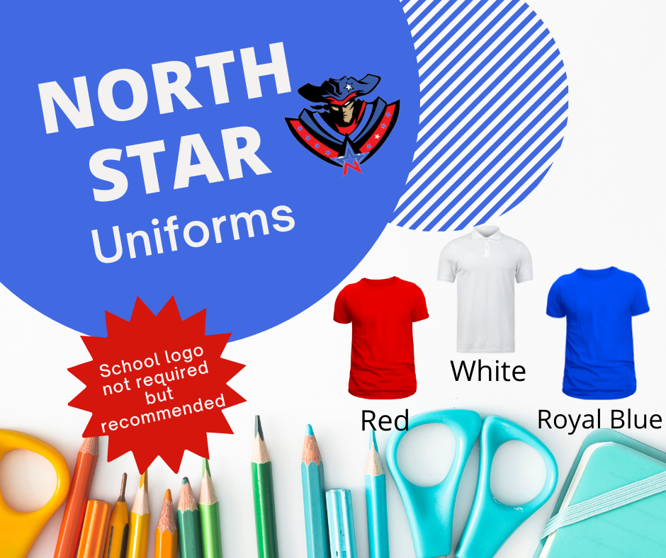 school uniform colors (red, white, royal blue)