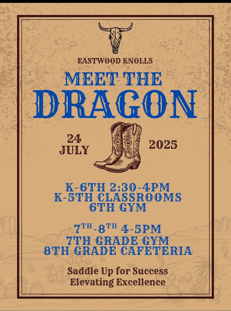 Flyer showing the date and times for parents and students to meet their teacher for the 2025-2026 school year.