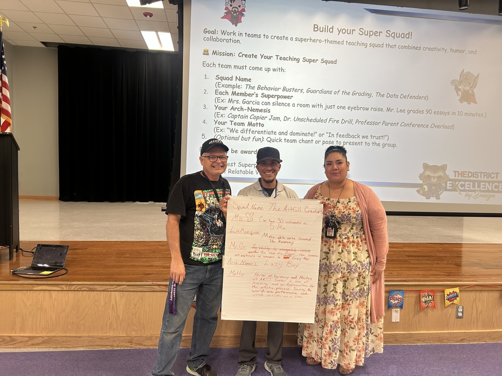 Fine Arts teachers holding Super Power Poster