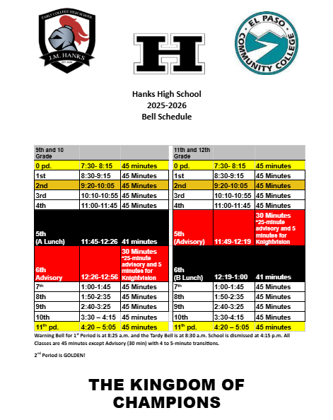 2025-2026 Bell Schedule