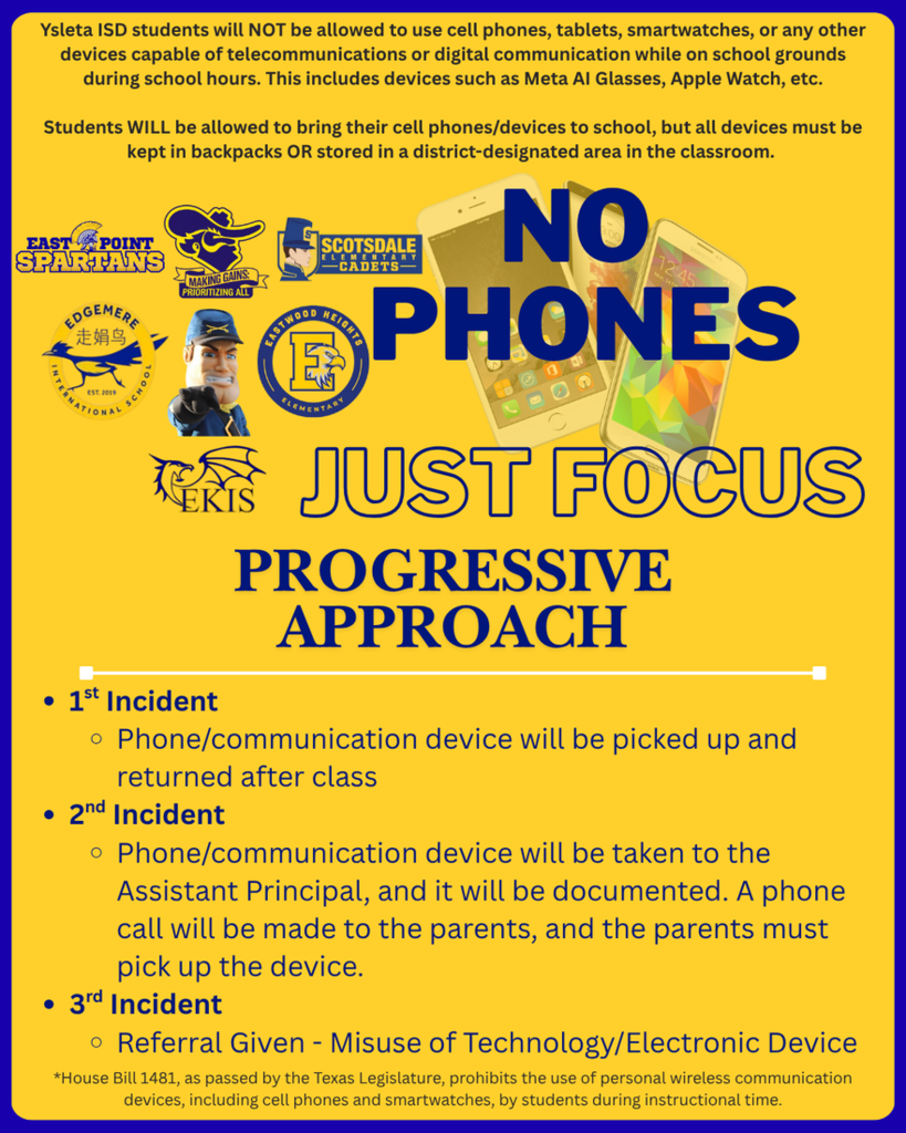 Flyer showing the Eastwood feeder pattern policies for the no phone regulations.