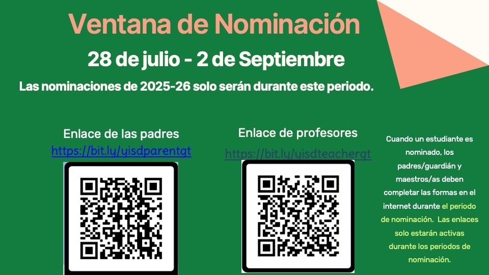 Las nominaciones de 2025-2026 solo serán durante el 28 de julio - 2 de septiembre.