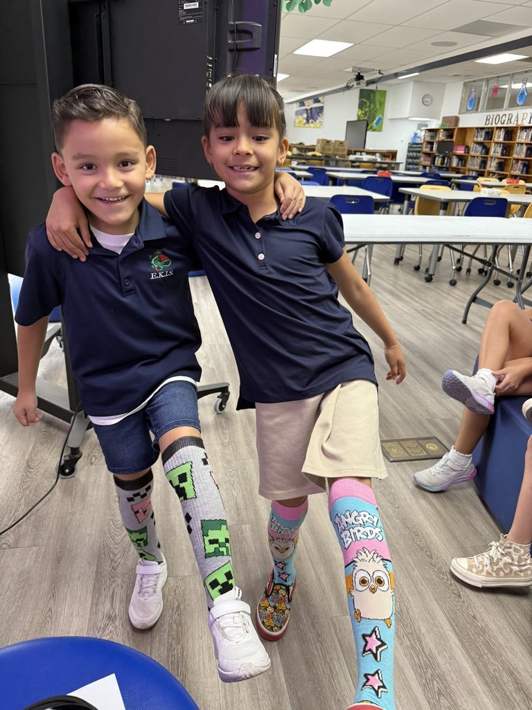 Photo of EKIS students wearing crazy socks.