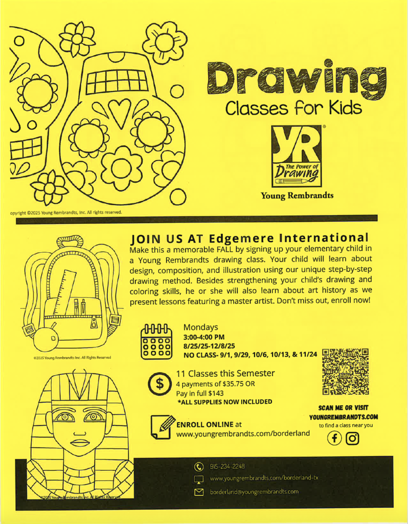 Young Rembrandts Drawing classes flyer