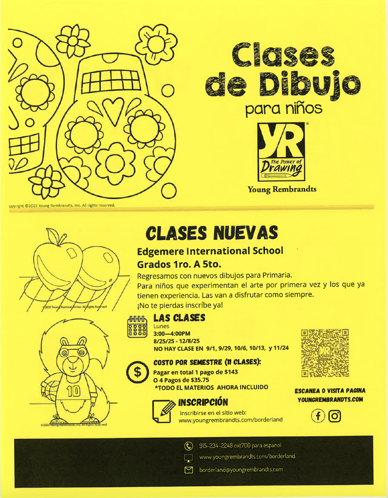 Young Rembrandts Drawing classes flyer spanish