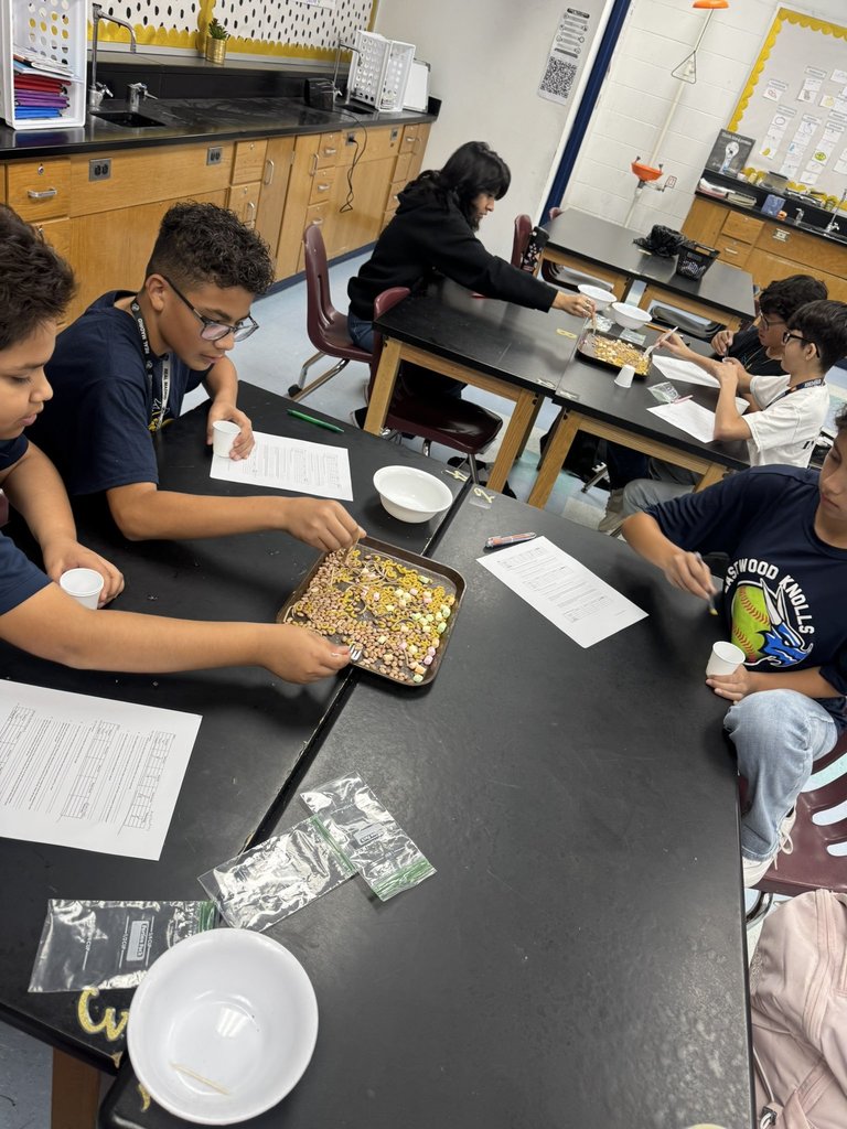 Picture of EKIS 8th graders during a Science class experiment.