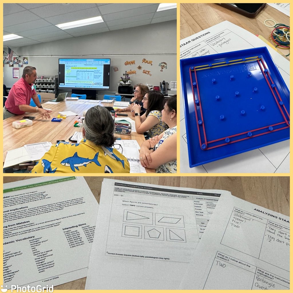 EKIS teachers examining the rigor of TEKS during PLT sessions.