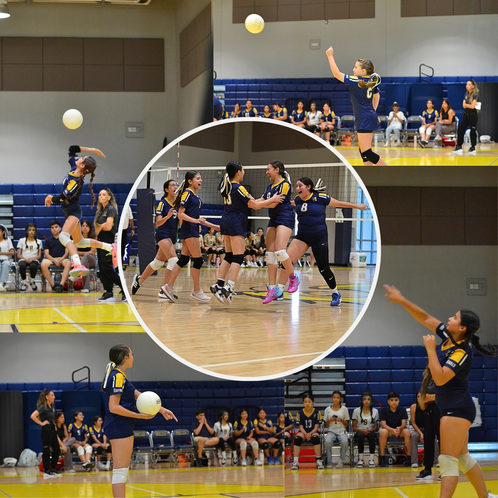 Photo collage of EKIS volleyball team members at a volleyball game.
