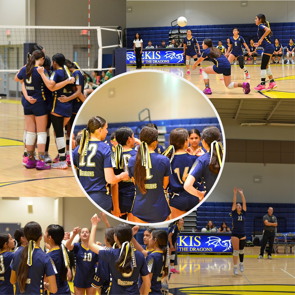 Photo collage of EKIS volleyball team members at a volleyball game.