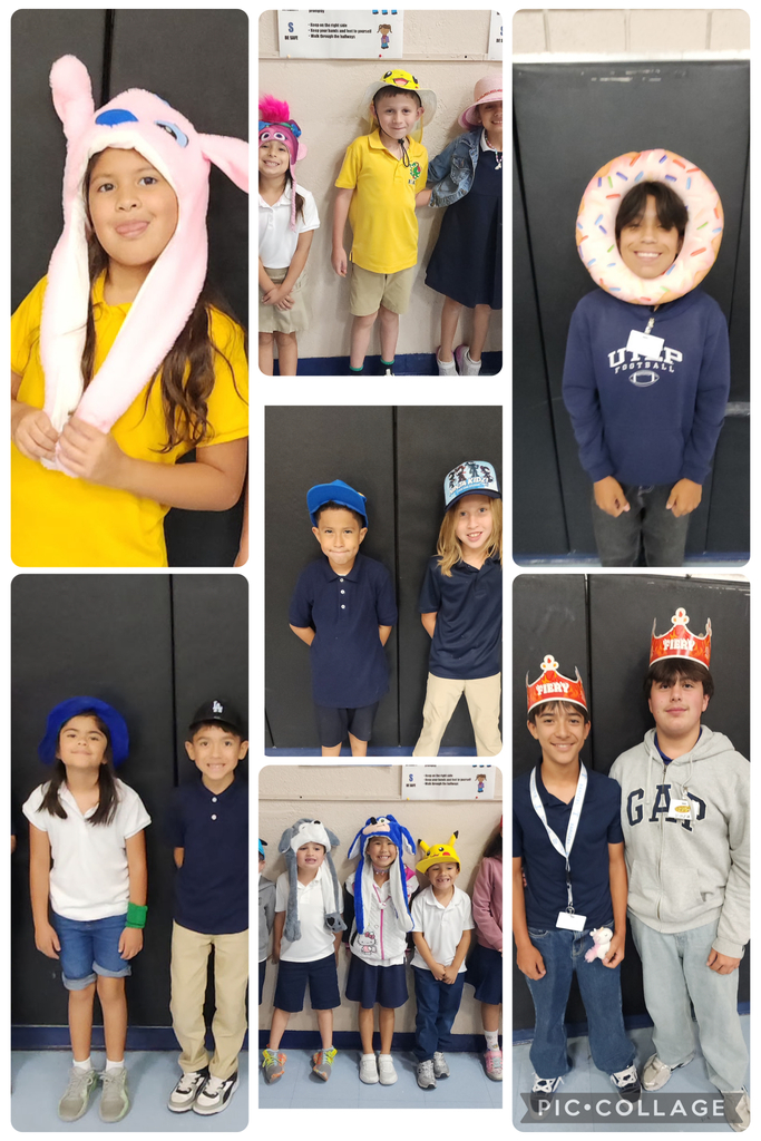 Photo collage of EKIS students wearing crazy hats.