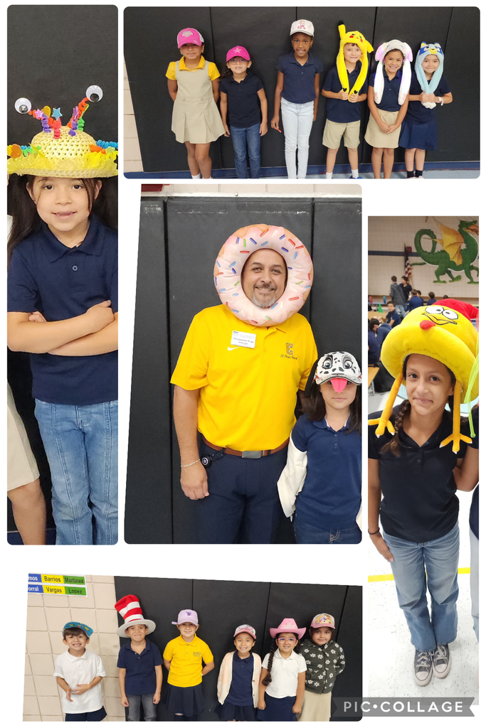Photo collage of EKIS students wearing crazy hats.