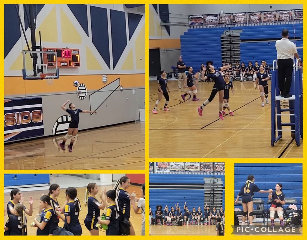 Photo collage of EKIS volleyball players at a game.