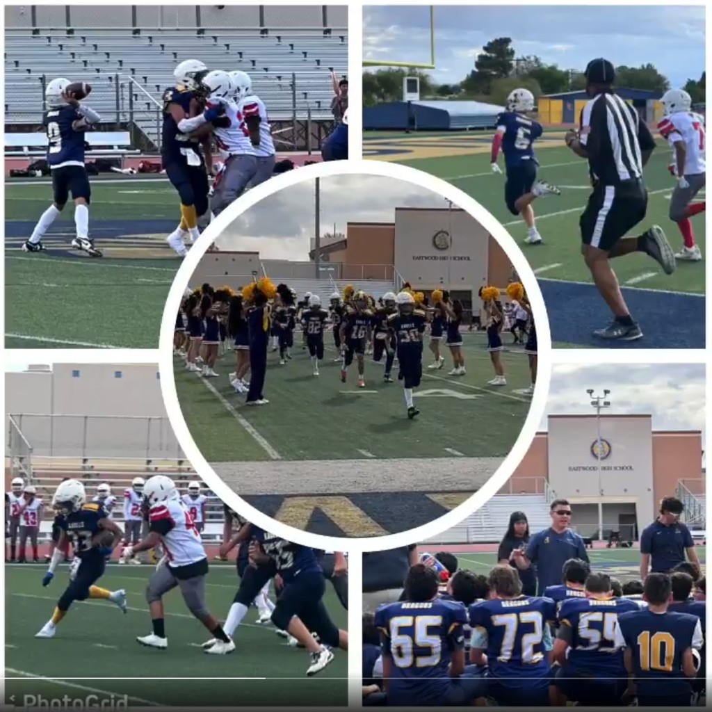 Photo collage of EKIS football players at a game.