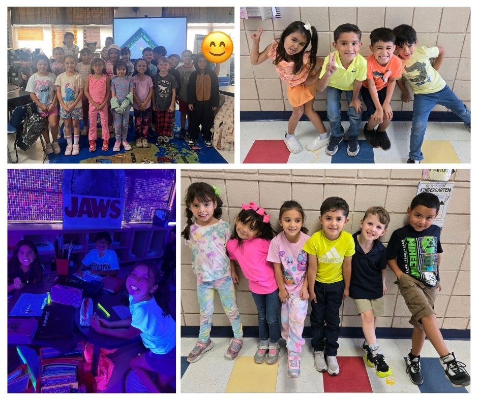 Photo collage of EKIS students celebrating homecoming week with neon and bright colors on Tuesday.